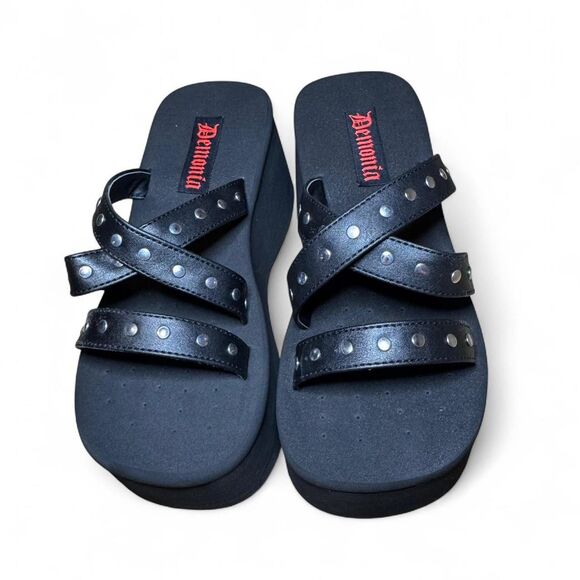 Women's Demonia 6 Black Platform Sandals Studded NEW Goth Alternative - Picture 1 of 8